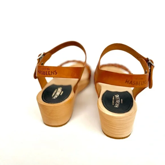 $350 NEW Swedish Hasbeens Tanja Brown Low Wood Leather Sandals Womens US 6 - Picture 3 of 9